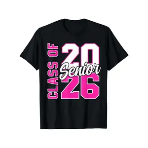 Class of 2026 Senior T-Shirt - Oversized Black Graduation Number 26 with Pink & White Slogan, Unisex Loose Fit for 2026 Graduation Gifts, Prom, & Gown Matching (Parents, Friends, Coworkers)