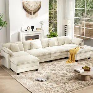 IHanHerry 146.5-in U-Shaped Modular Sofa with 2 Movable Ottomans, Modern Chenille Deep-Seated 4-Seat Sofa for Living Rooms, Apartments, Offices