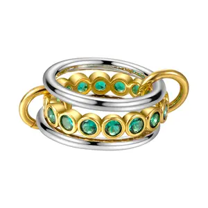 Stackable Rings for Women Interlocked Stackable Ring Gold Band with Emeralds Ring Interlocked Stackable Ring for Women Gift Mother's Day Gift