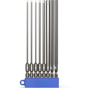 8 count Hex bit set METRIC 6 inch long, 1/4" Shank Hex Head Allen Wrench  Bit Set, , Power Bits, S2 Steel, H2, H2.5, H3, H4, H5, H6, H7, H8