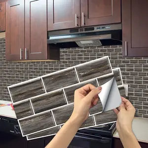 6/12/24/48 PCS FG Retro Tile Stickers Dark Brown & Black Wood Grain PVC Crystal Film Self-Adhesive Waterproof Oil-Proof Splashback for Kitchen Bathroom Floor Tile Wood Home Decoration