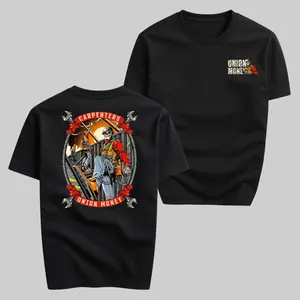 Carpenters Union Money Skeleton Graphic T-Shirt Black Unisex Cotton Tee with Construction Worker Hard Hat Safety Gear Wrench Tools Print Vintage Tradesman Industrial Streetwear Casual Apparel for Men Women