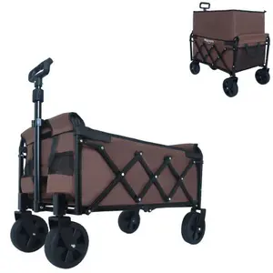 Expandable double-layer foldable multifunctional vehicle, 100% additional storage space, all terrain beach buggy, grocery cart for camping, shopping, sports, gardening, fishing, with a weight capacity of 225 pounds (brown)