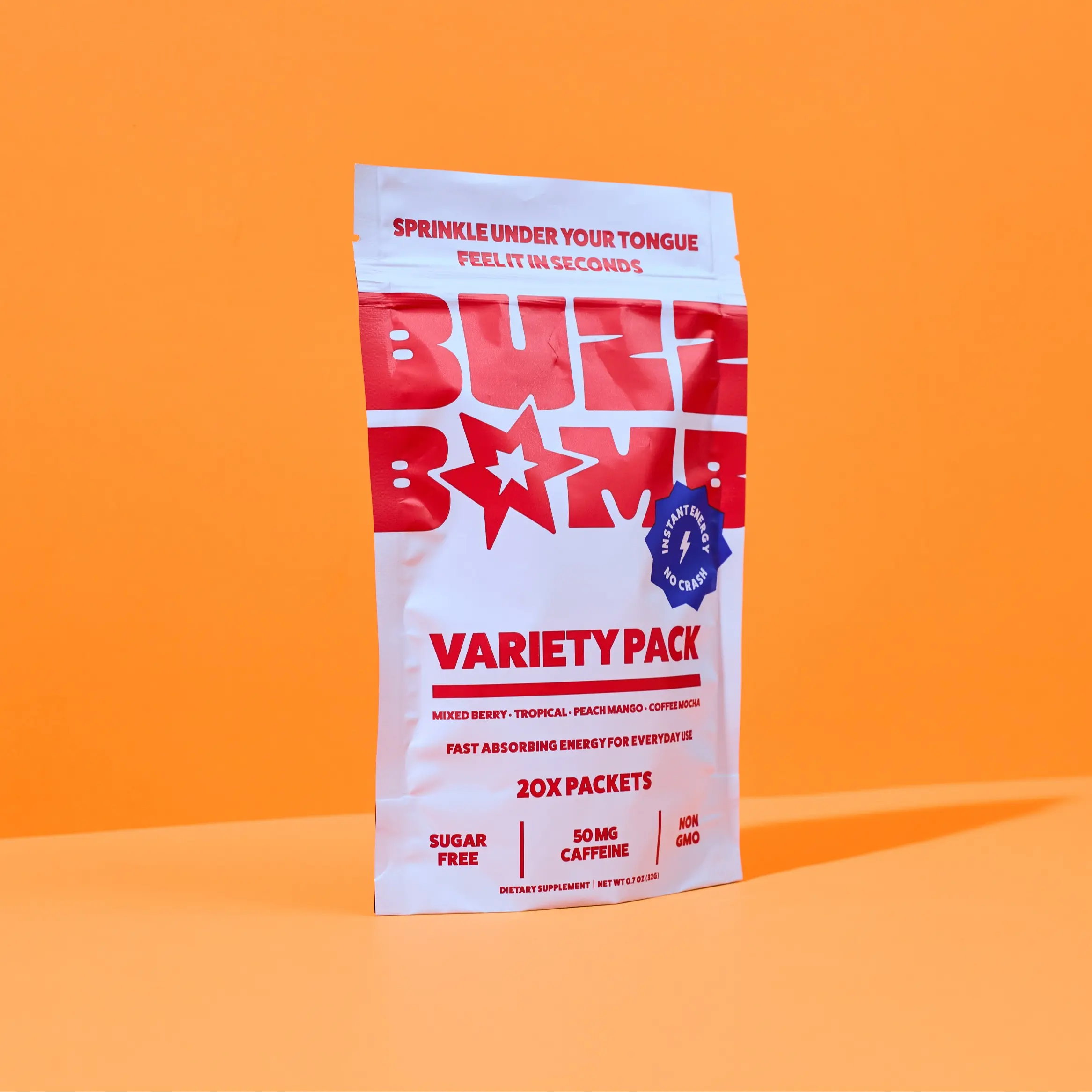 BUZZ BOMB Energy Packets, Under the Tongue Caffeine, 20 Count, Variety Pack | Energy without the Drink, Sugar Free, Clean Caffeine Powder, 50mg Caffeine.
