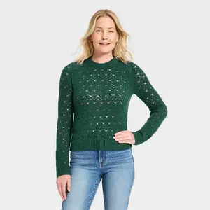 Women's Long Sleeve Lace Crewneck Pullover Sweater - Universal Thread