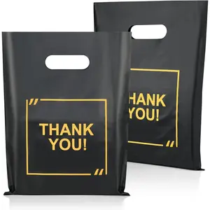 [New Deal] 50-Pack Die Cut Multifunctional Plastic Shopping Bags, 9x12 Extra Thick with Glossy Finish & Thank You Logo, Handle Bags for Retail, Gifts