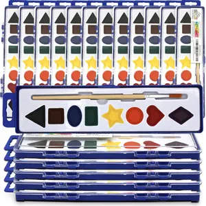 Color Swell Bulk Watercolor Paint Set – 18-Pack with 8 Washable Colors & Shape Learning Tools – Includes Strong Wood Brushes for Kids Home School , Excellent Gifts  for Birthday, Halloween, Christmas Gift.