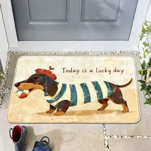 Vintage Striped Sausage Dog Rug Mat, Retro Style Anti-Slip Floor Pad for Bedroom & Living Room, Soft Comfortable Carpet 0.8cm Thickness