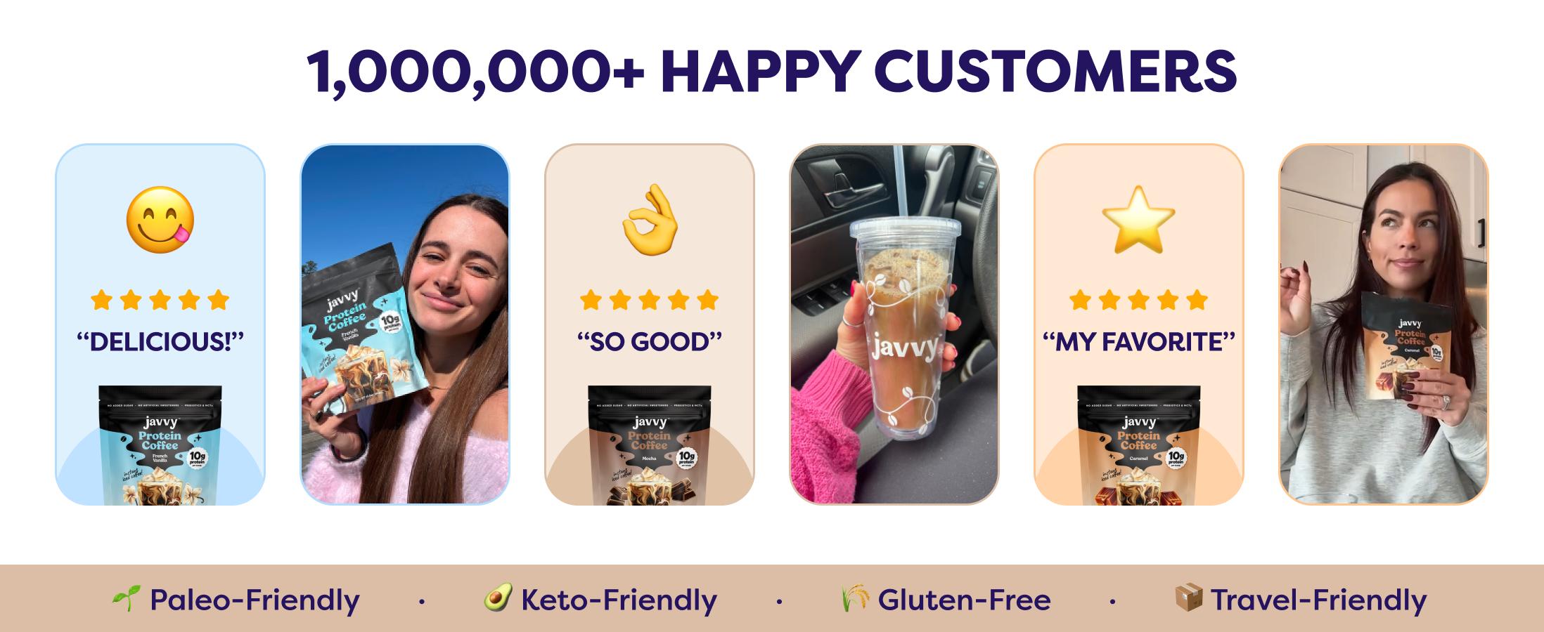 Javvy Chocolate Hazelnut Protein Iced Coffee - Premium Whey Protein, Instant Iced Coffee, 100% Natural Cold Brew, Arabica Bean, 0 Artificial Flavors & Sweeteners, 0 Sugar, 80 mg Caffeine, 20 Servings