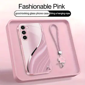 Suitable for [Galaxy S23+] high-end women's phone case🥰，a beautiful four-leaf clover lanyard is included🍀，choose from all 26 letters—simple yet sophisticated YM99