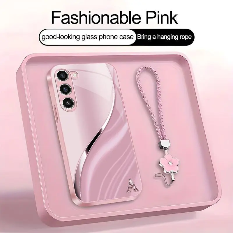 Suitable for [Galaxy S23+] high-end women's phone case🥰，a beautiful four-leaf clover lanyard is included🍀，choose from all 26 letters—simple yet sophisticated YM99