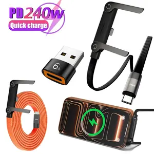 240w Phone Stand Data Cable, 2-In-1 PD Phone Stand Data Cable, Fast Charging Line for Type-C Interface, USB PD-Type-C2 Charger