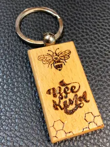 Bee Themed Wooden Keychain - 'Bee Kind' Reminder - Costume Jewelry & Accessories