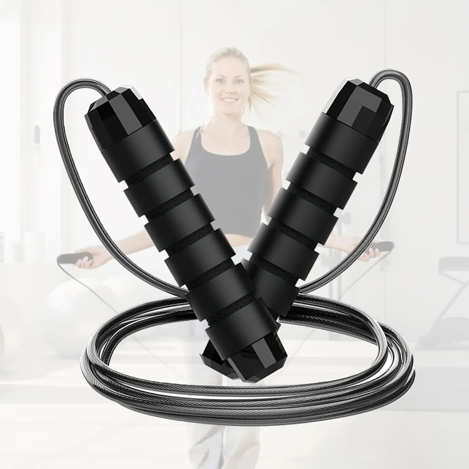 Adjustable Speed Jump Rope Tangle Free Skipping Rope with Ball Bearing Swivel Ergonomic Handles Portable Fitness Equipment for Teenagers Adults Boys Girls Indoor Outdoor School Home Gym Cardio Training Daily Workout