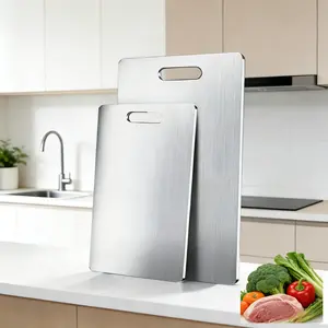 304 Stainless Steel Cutting Board Set, Ultra-Thin Double-Sided Non-Stick Chopping Boards, Kitchen Essentials Chopping Board for Meat, Vegetables & Fruits Meal Prep, Portable, Durable, Rust-Resistant, Easy-to-Clean, 39×28cm