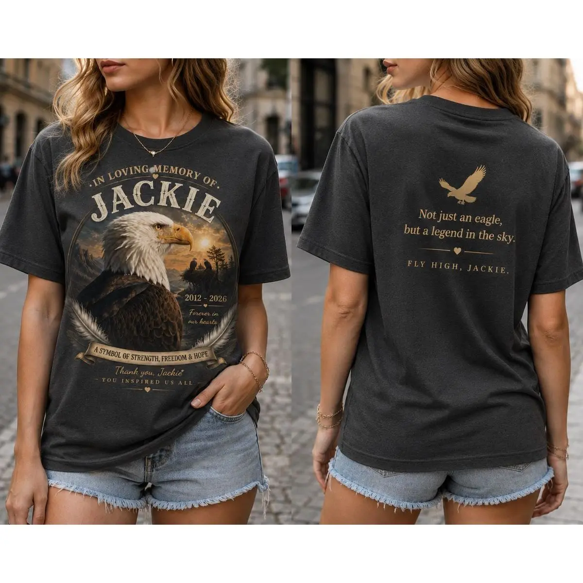 Comfort Colors In Loving Memory Of Jackie Shirt, Bald Eagle Memorial T Shirt, Jackie Tribute Graphic Tee, Jackie Forever In Our Hearts Outfit , Unisex Short Sleeve Tee, Casual Clothing