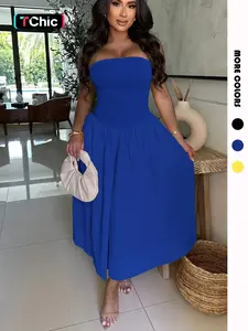 Women's Solid Color Tube Dress, Fashion Casual Strapless Long Dress for Daily Outdoor Wear, Women Dress for Summer, Gowns