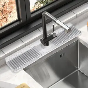 Folding Sink Splash Guard, Silicone Faucet Mat for Kitchen Sink, Faucet Draining Mat, Sink Accessories with Button Lock, Kitchen Counter Protector