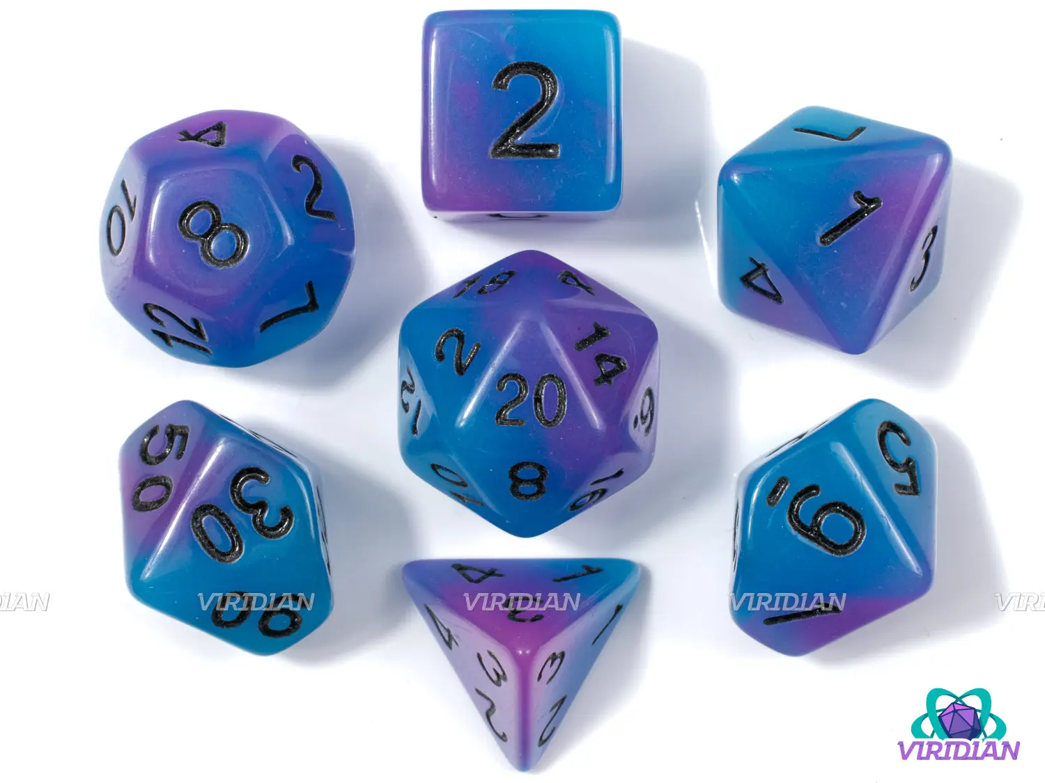 Arcane Observatory (Glow In The Dark) | Royal Blue & Purple Swirls | Acrylic Dice Set (7)