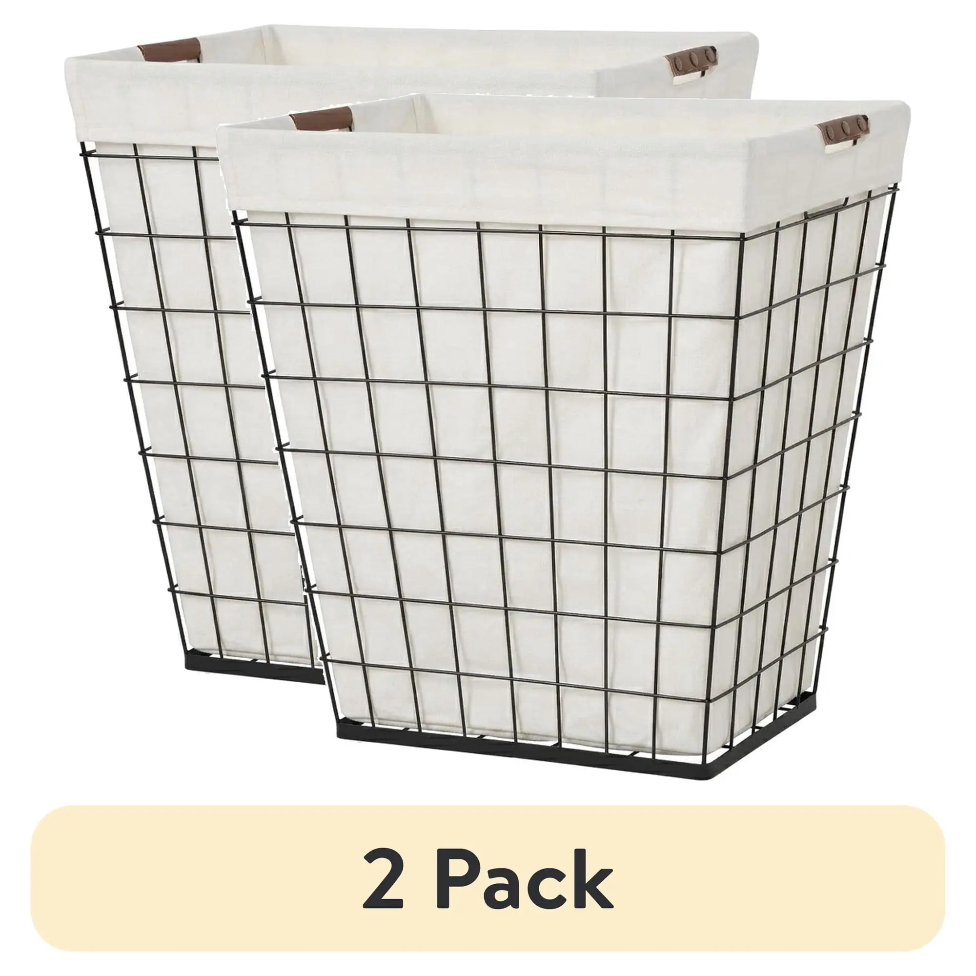 (2 pack)  75L Rectangular Steel Wire Laundry Hamper with Removable Liner, Natural, Adult