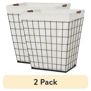 (2 pack)  75L Rectangular Steel Wire Laundry Hamper with Removable Liner, Natural, Adult