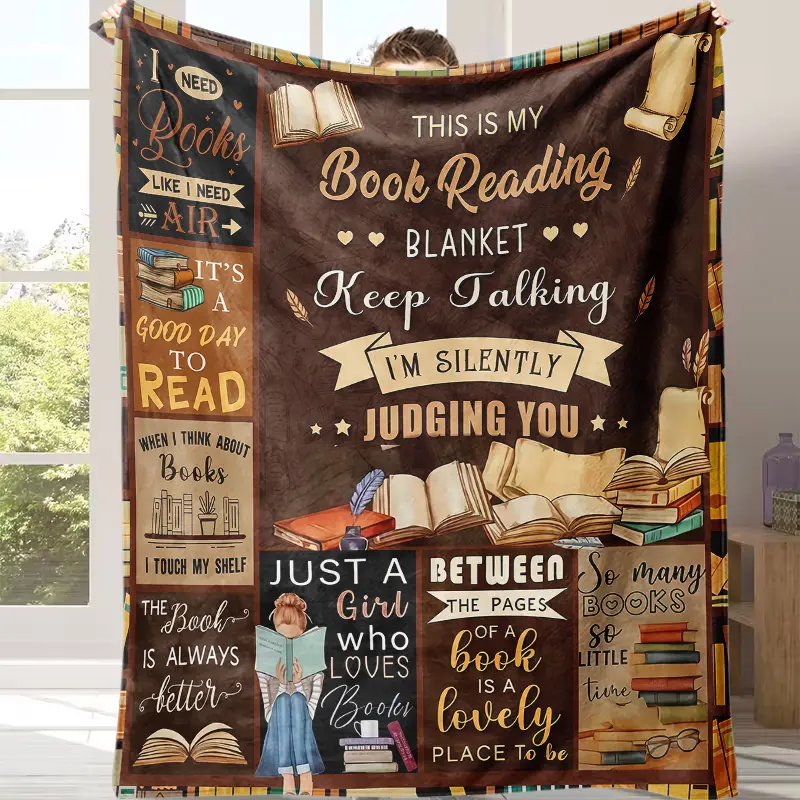 Book Lover Blanket That Hits Different Cozy Book Quotes & Illustrations, Soft Snuggly Blanket for Couch/Bed, Perfect Gift for Bookworms & Bibliophiles Perfect Gift for Avid Readers, Warm All-Season Blanket Ideal Birthday/Christmas Gift