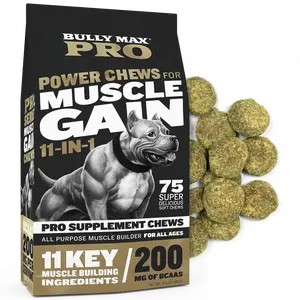 Bully Max 11-in-1 Muscle Gain Power Chews - High Protein Dog Supplement with Amino Acids - Premium Muscle Builder for All Breeds - 75 Chews