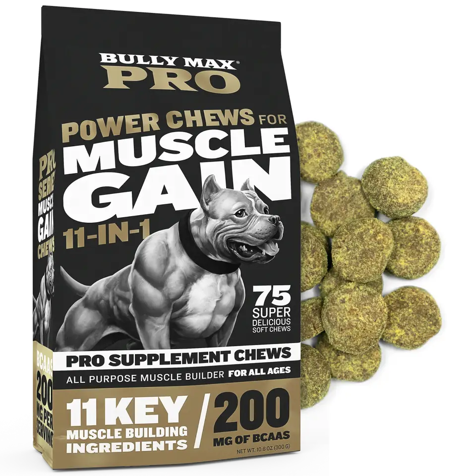 Bully Max 11-in-1 Muscle Gain Power Chews - High Protein Dog Supplement with Amino Acids - Premium Muscle Builder for All Breeds - 75 Chews