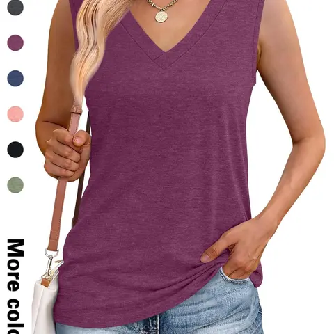 Women's Solid V Neck Sleeveless Tank Top Crop Fitted Comfy Top for Daily Wear, Ladies Clothes for All Seasons, Casual Sleeveless Tops