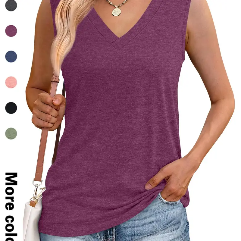 Women's Solid V Neck Sleeveless Tank Top Crop Fitted Comfy Top for Daily Wear, Ladies Clothes for All Seasons, Casual Sleeveless Tops