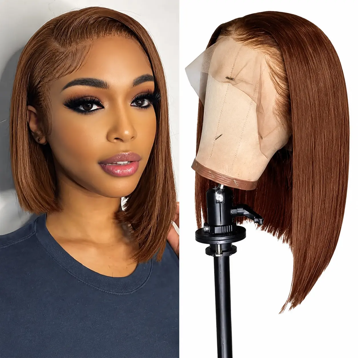 GK Chocolate Brown Bob Wig Human Hair 150% Density 13x4 HD Transparent Lace Front Wigs Human Hair Pre Plucked Short Bob Glueless Straight Wigs Human Hair for Women #SummerVibes