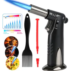 Versatile Butane Torch Lighter - Dual Flame, Adjustable & Refillable with Safety Lock for Creme Brulee, BBQ, and Outdoor Camping (Gas Not Included), Best for Christmas, Perfect for Thanksgiving
