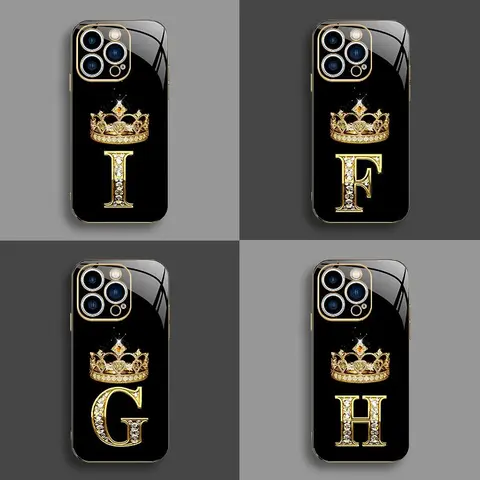 High-End Crown Electroplated Gold Edge Smartphone Case for iPhone 13 Pro Max, Handheld Cellphone Protection Cover, Business Simple, Explosion-Proof, Anti-Fall, Anti-Fingerprint, Affordable Devices Accessory-888