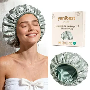 Yanibest Luxury Satin Shower Cap for Women - Waterproof Extra Large Double Layer Reusable Adjustable for Braids Long Hair Bathroom Accessory Green TikTokShopBlackFriday