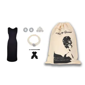 Audrey in a Bag Premium Holly Golightly Black Cotton Dress Costume Set – Iconic Audrey-Inspired Elegance for Halloween & Everyday Glam