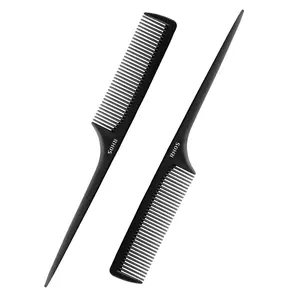 Carbon Retractable Rat Tail Comb for Parting, Portable Fine Tooth Teasing Comb for Styling, Hair Cutting, Braiding-Stainless Steel Pin Tail Teasing Comb(White) Haircare Heatless