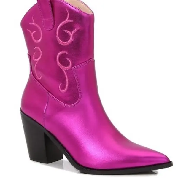 Nellie Women's Pink Leather Boot with Decorative Detail and Black Sole - Girl Footwear Comfort glamorous