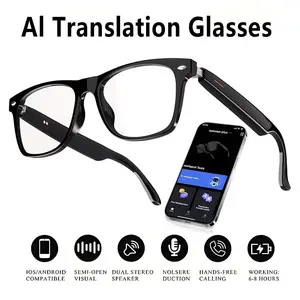Intelligent translation glasses, supporting 144 language translations, lightweight and portable, earphones for listening to music when going out, 85 * 2mAh battery, microphone and speaker, camera control, office use, ideal gift for men and women