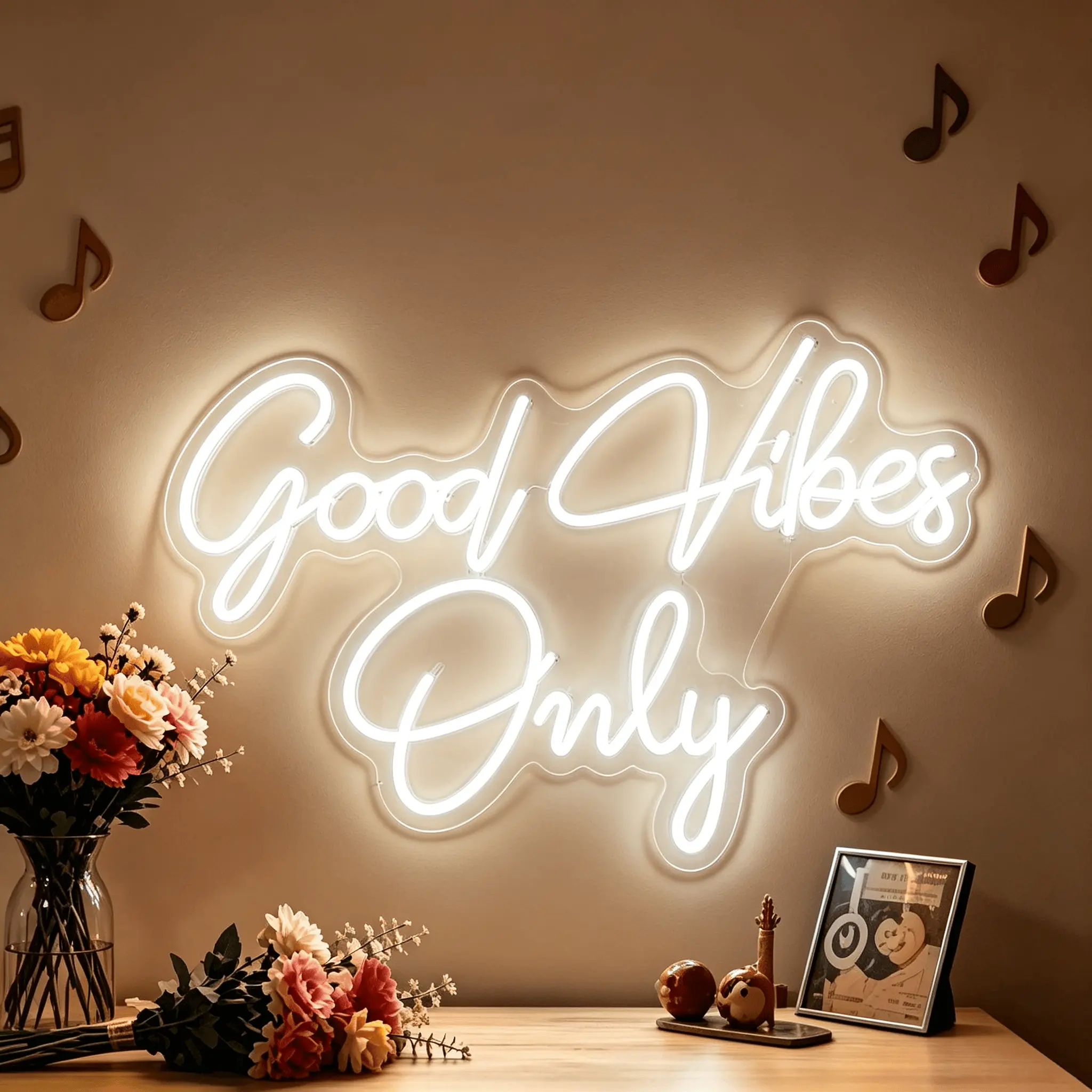 Good Vibes Only Plastic LED Neon Sign, USB-Powered Dimmable Ice Blue Cyan Light, Aesthetic Positive Quote Wall Decoration for Bedroom, Motivational Party Gift for Teens