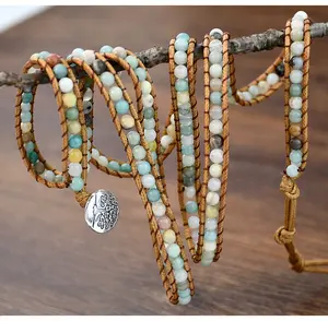 Boho Style Natural Amazonite Beaded Bracelet,Natural Crystal Bracelet, Tree Of Life CharmBraided Bracelet for Women & Men, FashionJewelry Accessories for Daily Wear, Gift Ideas for Women, Stackable Bracelets