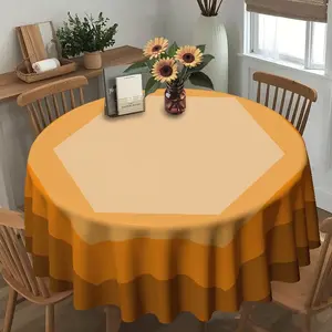 2D Flat Geometric Orange Brown, Nested Hexagon Round Table Cloth, Family Kitchen Living Room Dining Table Cloth, Party Tablecloth, Kitchen Accessories, Room & Outdoor Tablecloth