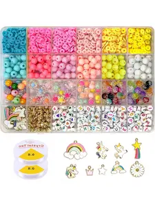 Clay Bead Bracelet Making Kit, Friendship Bracelet Set with Mixed Beads, Classroom Beads, Candy Beads, Letter Beads, Jewelry Making DIY Craft Supplies, Make Bracelets, Bead Kits