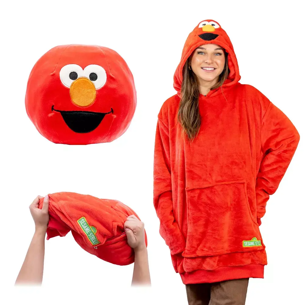 Sesame Street | Elmo Adult Snugible 2-in-1 Blanket Hoodie & Pillow, Furry, Polyester, Plush, Fabric, Garment