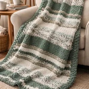 Cozy Handmade Chunky Knit Throw in Greens and Cream 36x62 Home Decor Soft and Cozy for Living Room or Bedroom blanket