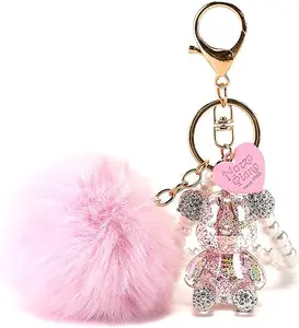 Cute Bear Keychain for Women, Bling Gummy Teddy Bear Key Chain Girly Wristlet Keychain for Backpack