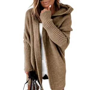 2025 Hooded Knit Sweater with Hood Collar Elegant Commuter Batwing Soft Loose Back Patchwork Sweater Sweatshirts Tops Knitwear Womenswear