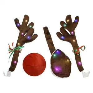 Car Reindeer Antlers,Antlers Car Kit with LED Lights,Reindeer Car Kit Antlers,Nose,Tail,Christmas Decorations for Car