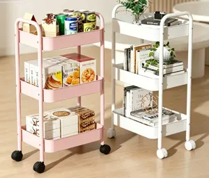 3 Tier Metal Rolling Utility Cart, Sturdy Storage Organizer with Locking Wheels for Office, Kitchen, Bathroom