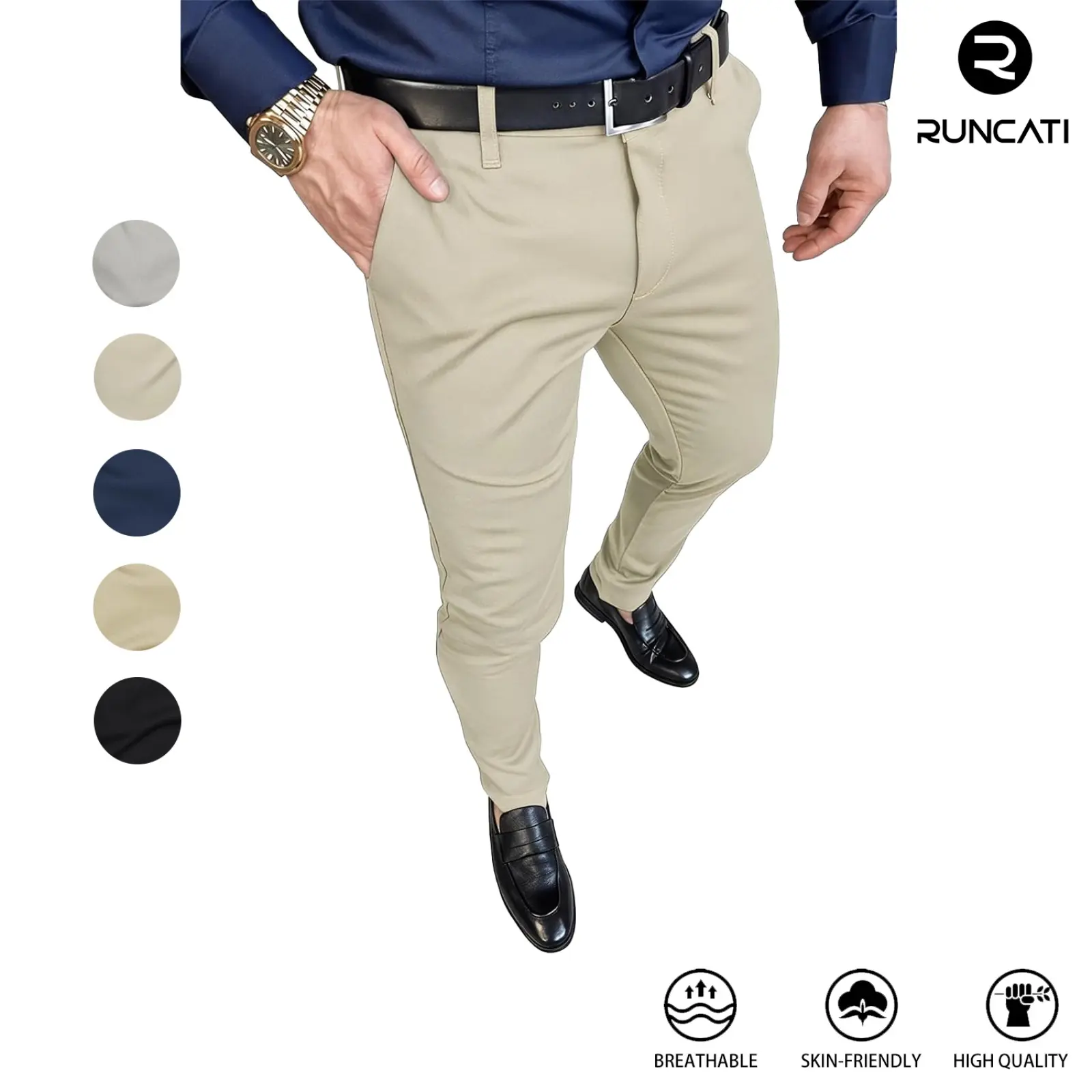Runcati Mens Slim Fit Dress Pants Stretch Skinny Slacks Casual Tapered Chinos Work Pant Trousers