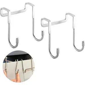 2 Pcs Over Cabinet Hook,Multi-Use Doors Double S Hooks for Hanging,Drawer,Closet,Kitchenware,Wardrobe Door,Bags,Towels and Key,Silver Cabinet Hooks for Hanging (A-Silver) Glass Organiser
